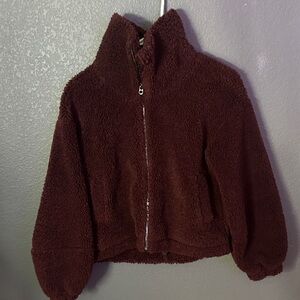 Cozy Burgundy lululemon cropped fuzzy jacket